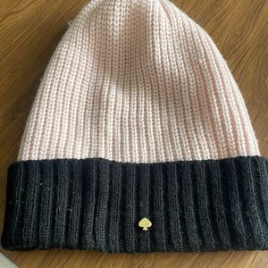 NWOT- Kate Spade New York rare pink/black hand knit beanie (os)
